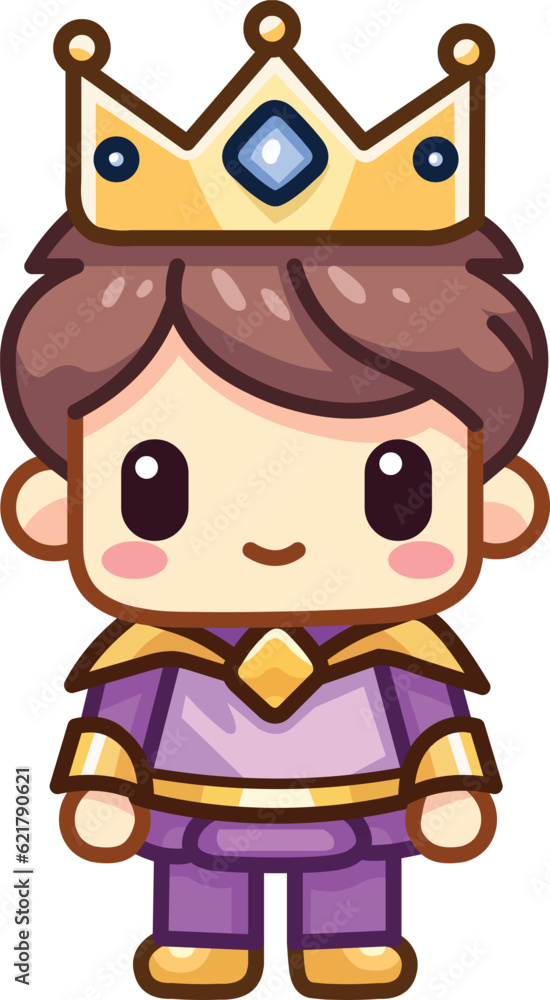 Cute cartoon icon of a smiling prince wearing a crown