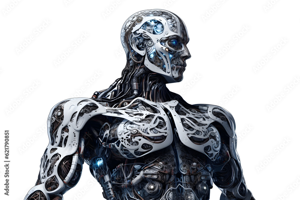 Cyborg hyper realistic, intricate detail, illustration style on white background. generated ai. Cyborg hyper realistic, intricate detail, illustration style on white background. generated ai.
