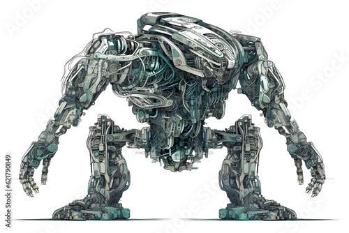 Robot hyper realistic, intricate detail, illustration style on white background. generated ai. © Zz