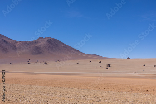 Picturesque Salvador Dali Desert  just one natural sight while traveling the scenic lagoon route through the Bolivian Altiplano in South America 