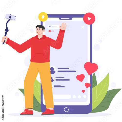 A Man Is Doing Live Video On Social Media Illustration