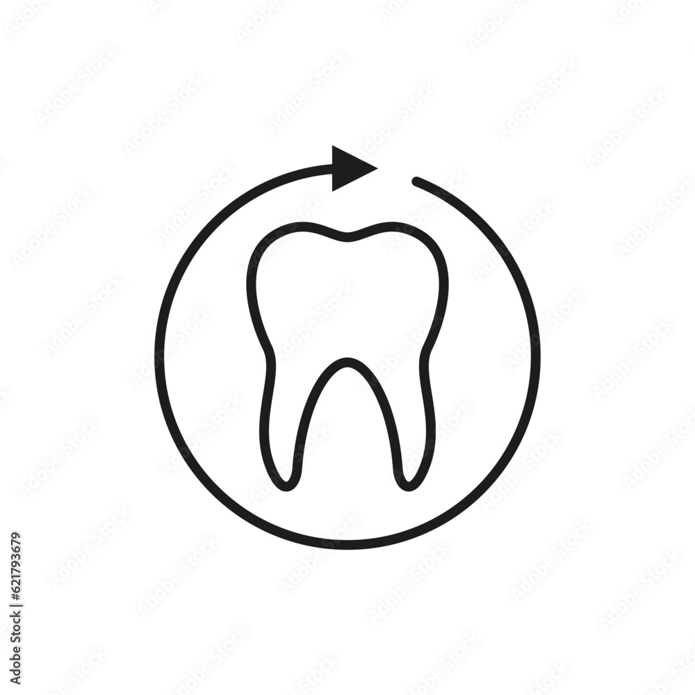Human tooth icon with round arrow. Symbol of full cycle dental treatment.
Human tooth icon with round arrow. Symbol of full cycle dental treatment.