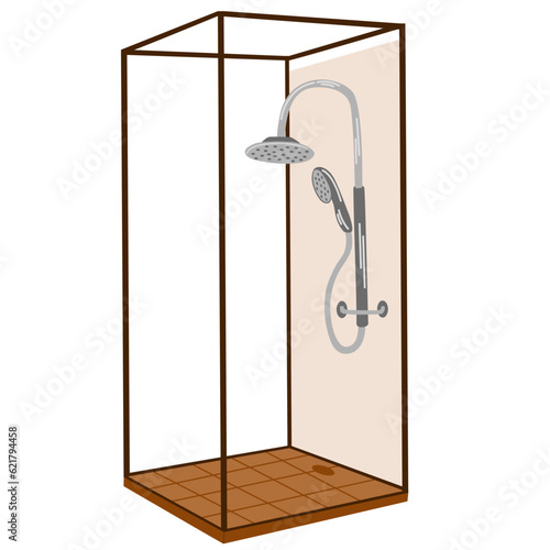 Shower cabin. Home shower stall icon. Vector cartoon icon for web design isolated on white background