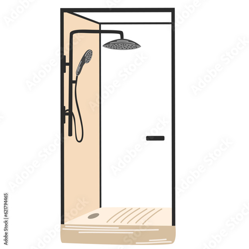 Modern shower cabin. Bathroom, interior item. Flat vector illustration isolated on white background