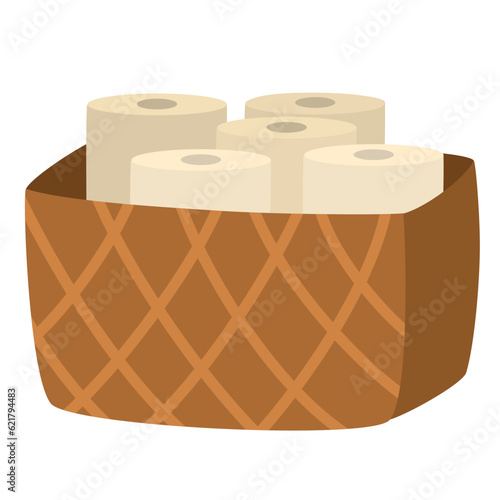 Toilet paper basket. Bathroom accessories.  WC or lavatory interior with sanitary equipment. Cartoon vector illustration isolated on white background