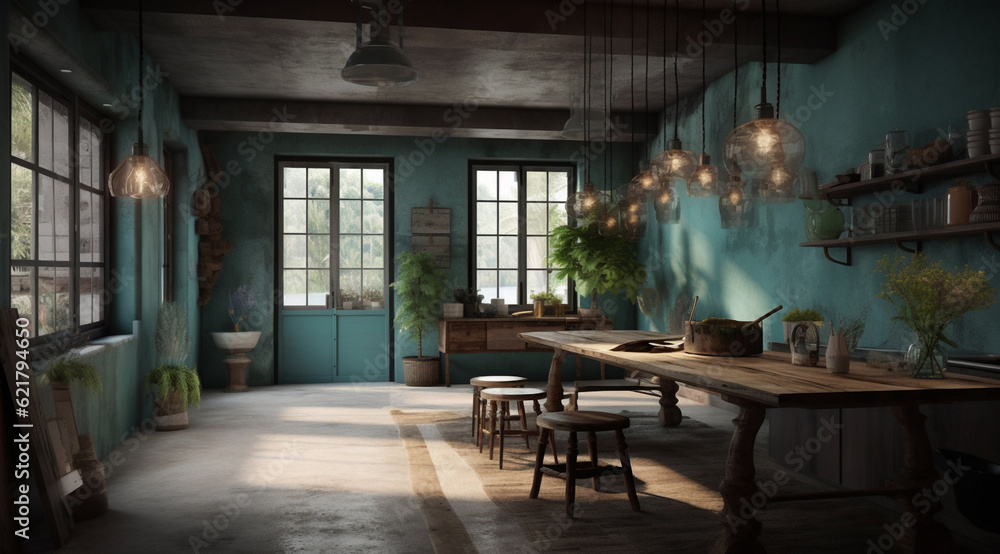 Home interiors with industrial style 