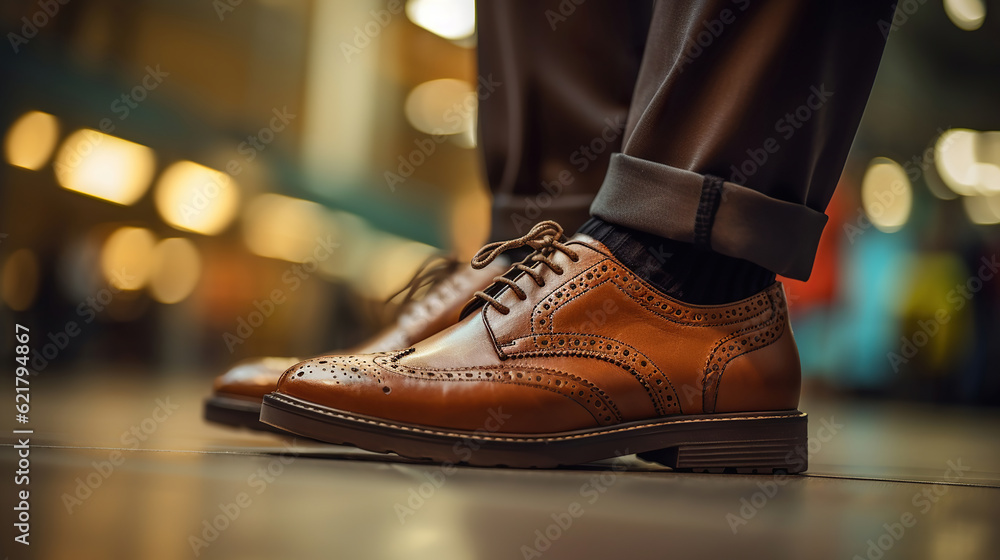 Men's Fashion Leather Shoes for Outdoor Exploration. Generative Ai Men's Fashion Leather Shoes for Outdoor Exploration. Generative Ai