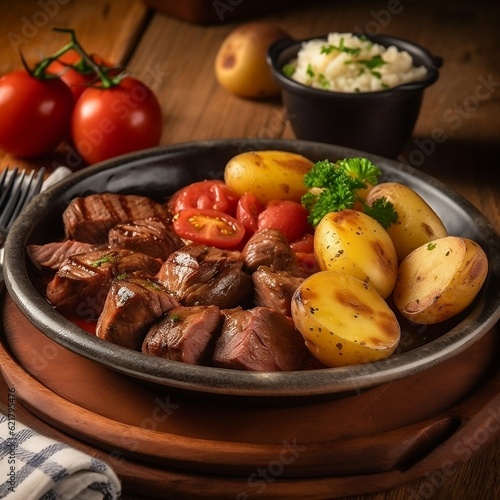 Typical Brazilian meat whit tomato's and potato generative ai