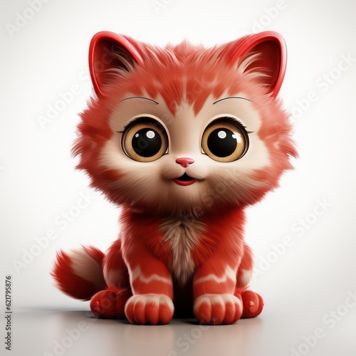 A cute furry red cat big eye looking cute on white and grey Background
