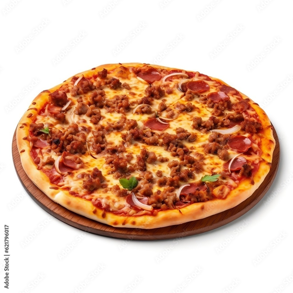 Pizza on a white background generative ai