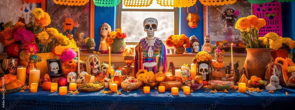 decorations for the feast of the dead, banner made with Generative AI