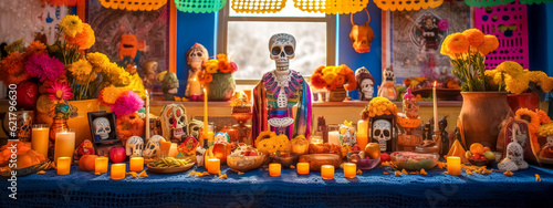decorations for the feast of the dead, banner made with Generative AI