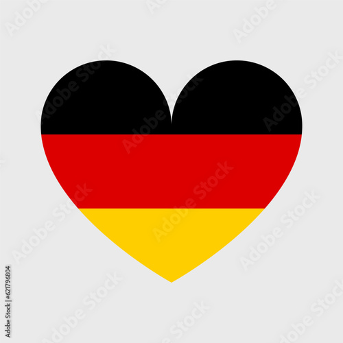 Germany flag vector icons set in the shape of heart, star, circle and map. German flag illustration in different geometrical shapes.