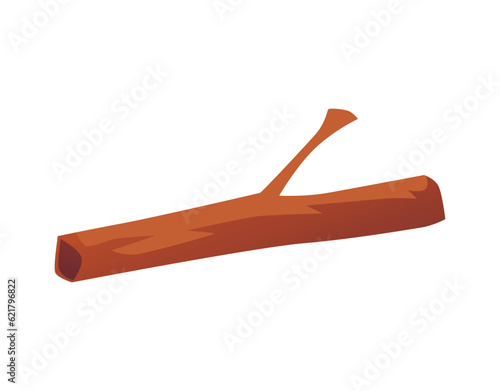 Simple lying tree trunk with sticking out branch flat style, vector illustration