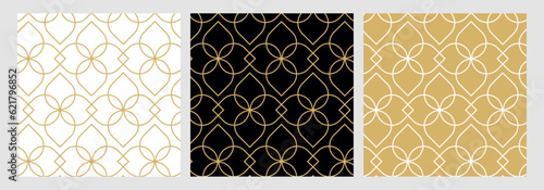 Luxury gold background pattern seamless geometric line floral circle abstract design vector set. Christmas collection.