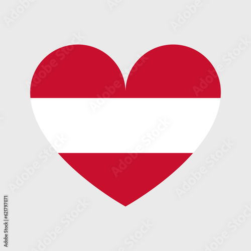 Austrian flag vector icons set in the shape of heart, star, circle and map.