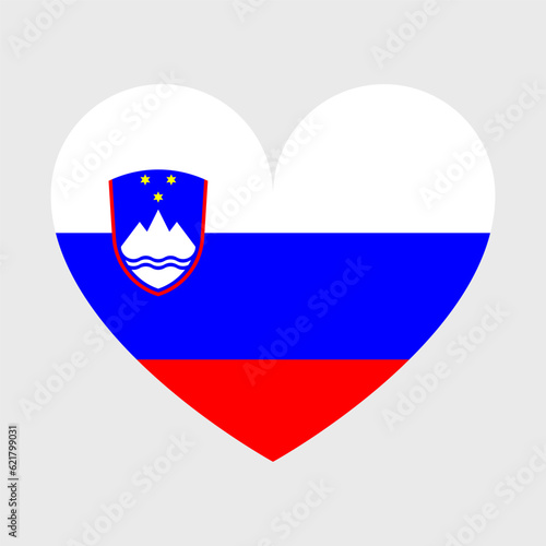 Slovenia flag vector icons set in the shape of heart, star, circle and map.