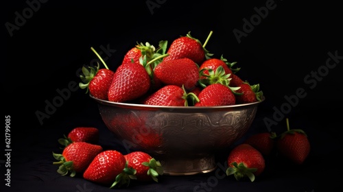 strawberries in a bowl with black background