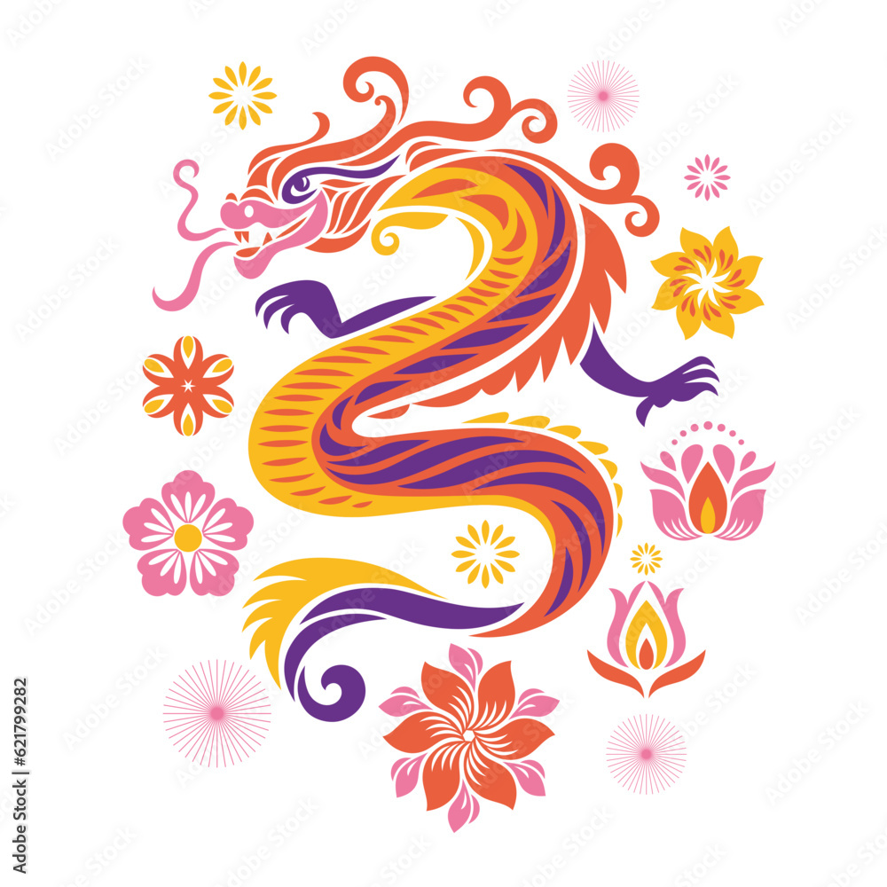 Fototapeta premium Chinese Happy New Year 2024. Year of the Dragon. Symbol of New Year. Purple Dragon on white background