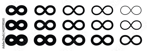 Infinity icon set. Infinity symbols. Symbols of endless, unlimited, eternal, eternal, and limitless shape. Vector illustration
