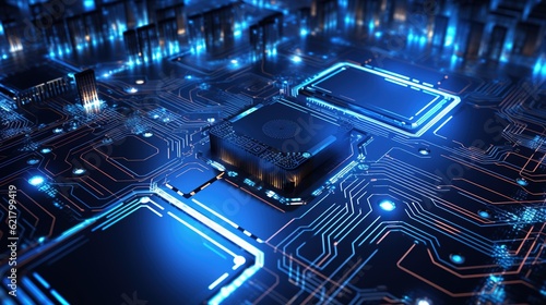 Abstract circuit board technology background with blue lights