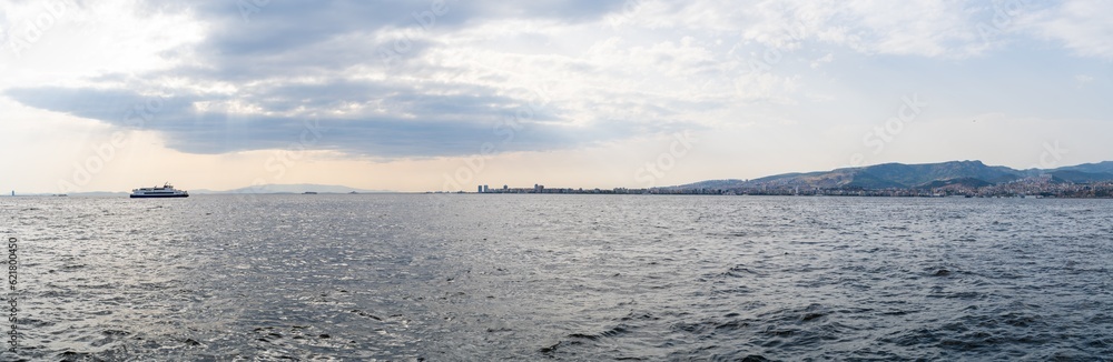 Panoramic view of Izmir from the Alsancak Kordon coast. Izmir, Turkey - June 16, 2023.
