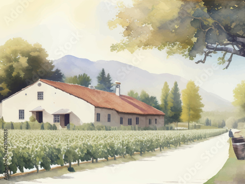 緑に包まれた牧場のイラスト Generative AI