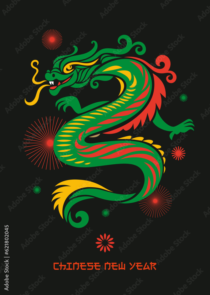 Obraz premium Chinese Happy New Year 2024. Year of the Dragon. Symbol of New Year. Purple Dragon on black