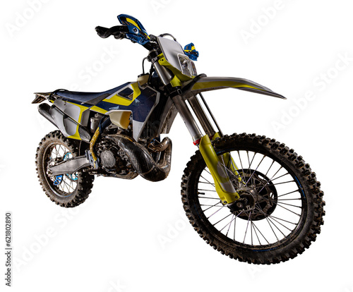 Stylish blue and yellow cross motorcycle