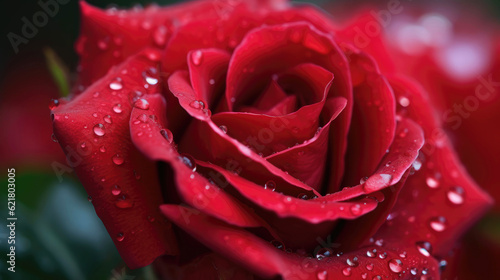Red rose with dewdrops on its petals als love symbol