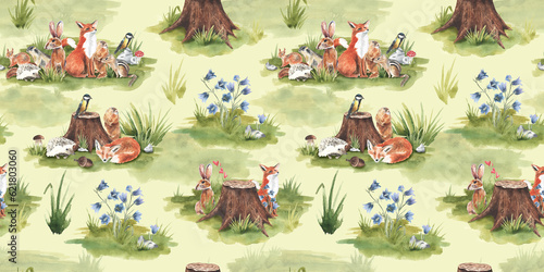 Photography Watercolor Woodland animals seamless pattern