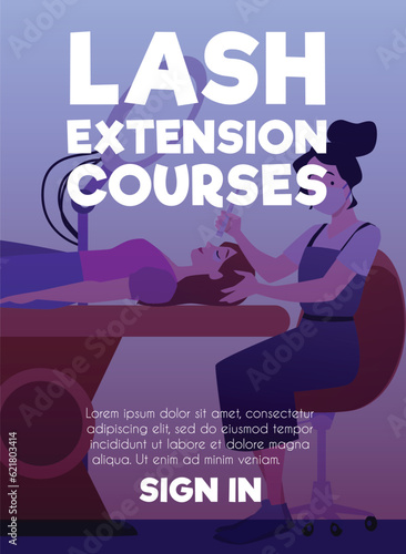 Poster or vertical banner about lash extension courses flat style
