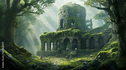 Enchanted Moss-covered Ruin In Ancient Forest photo