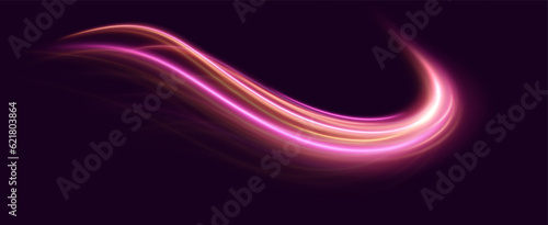 Neon speed lines. Dynamic light motion traces. Light trace wave, trace line.	