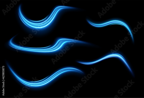 
Multicolored neon swirl. The effect of moving at the speed of light. Easy trail. Shiny wavy path. Vector.