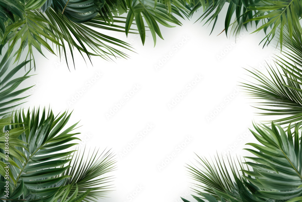 Green leaves isolated on a white background leaving copy space for banner.