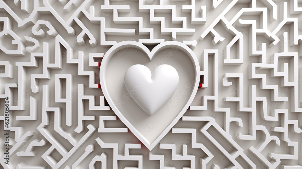 symbol of the heart in the maze, love concept abstract illustration. Generative AI symbol of the heart in the maze, love concept abstract illustration. Generative AI
