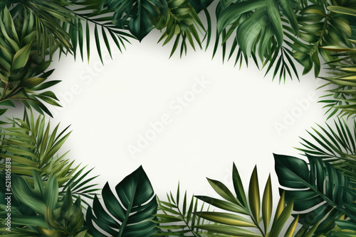 Green leaves isolated on a white background leaving copy space for banner.