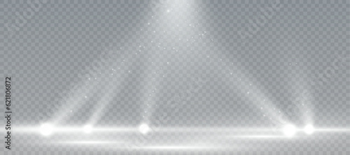 Bright spotlight. Vector glowing light effect with transparent rays. PNG	
