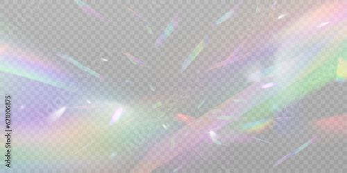 A cluster of colors, bright rays of the spectrum. Glare on a lens, glass, jewelry, or gemstone. The superimposition of the rainbow effect, the refraction of light by a crystal prism. Realistic diamond