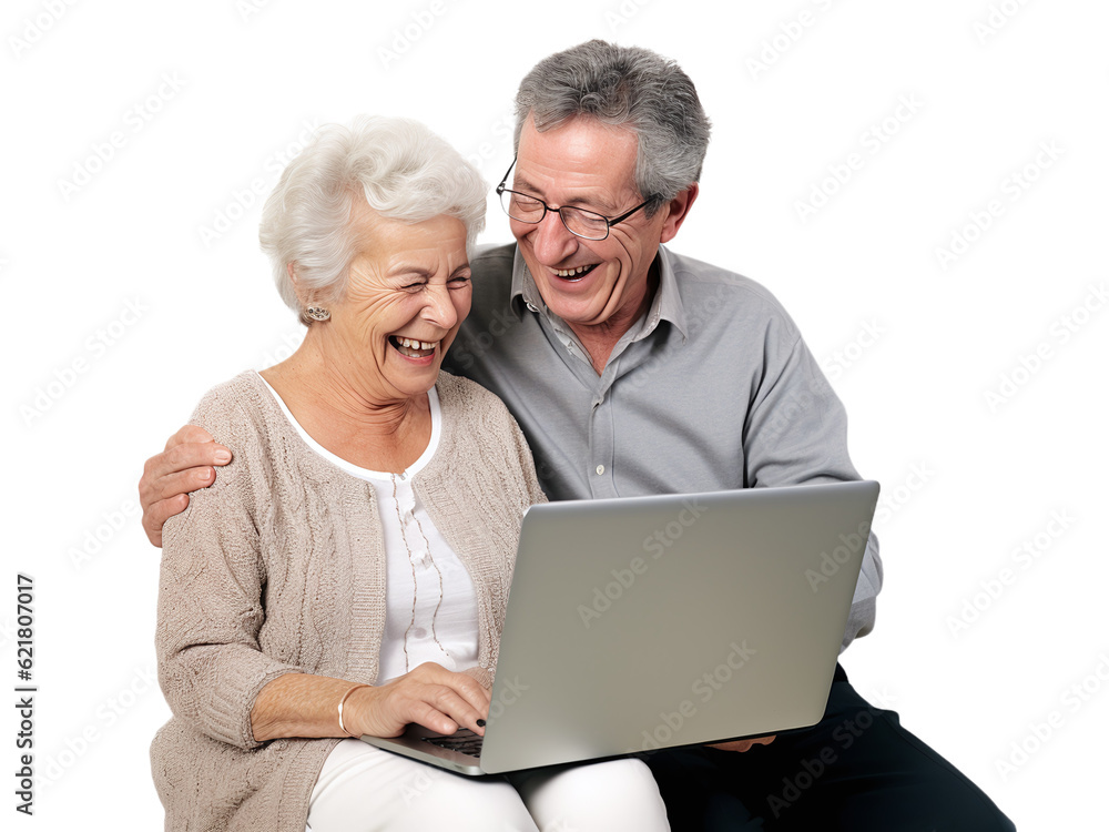 senior couple using laptop