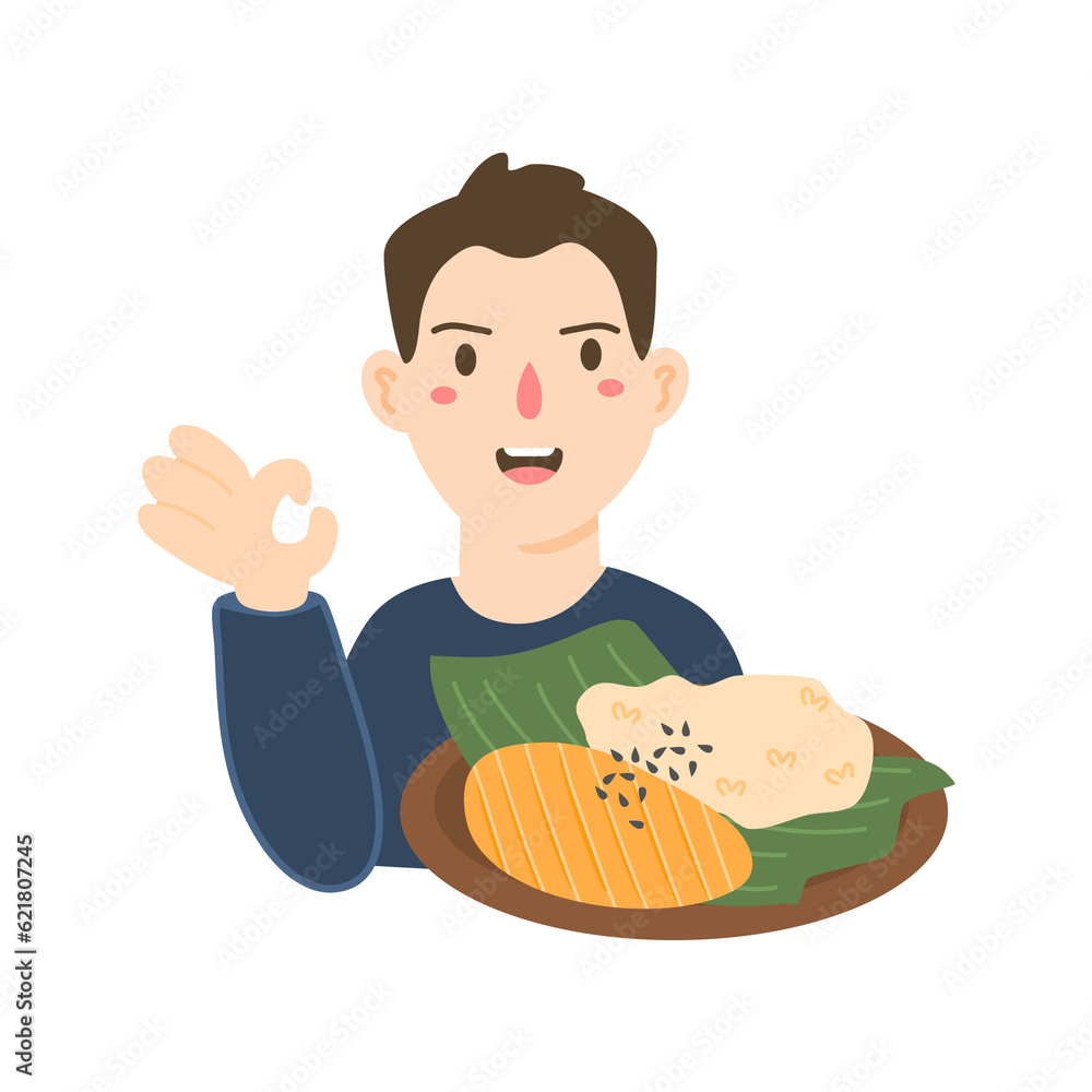 chef character with mango sticky rice character chef character with mango sticky rice character