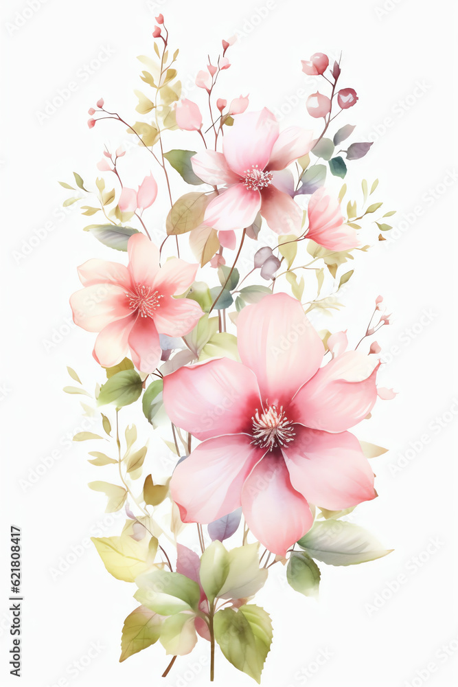 Generative AI : Serene Watercolor Floral Painting Capturing the Beauty of Delicate Petals