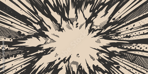 VIntage retro comics boom explosion crash bang cover book design with light and dots. Can be used for decoration or graphics. Graphic Art. Vector. Illustration Vector