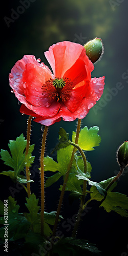 Generative AI : Vibrant Red Poppy in Captivating Realism Blossoms on a Serene White Canvas, Embodying Nature's Graceful Beauty"