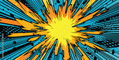 VIntage retro comics boom explosion crash bang cover book design with light and dots. Can be used for decoration or graphics. Graphic Art. Vector. Illustration Vector