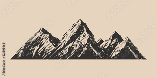 Set of vintage retro engraving style mountain. Can be used for logo  emblem  poster  dadge design. Monochrome Graphic Art. Engraving style. Vector