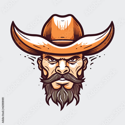 Vintage retro mnimial modern cowboy western character person. Can be used for logo, emblem or graphic design. Graphic Art. Vector. Illustration. Vector