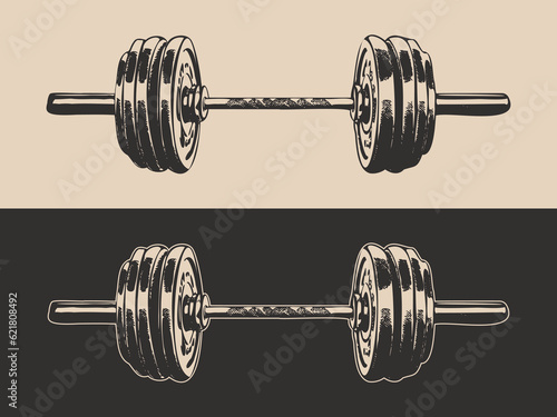 Vintage retro powerlifting bodybuilding gym fit sport barbell. Helathy strong inspiration. Graphic Art.