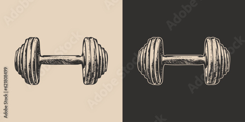 Set of vintage retro barbell. Gym fit powerlifting bodybuilding inspirational strong life power motivation. Graphic Art.